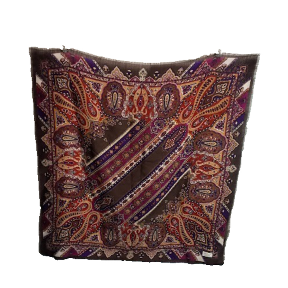 Vintage Wool Paisley Scarf Brown Boho Square Baar and Beards Japan 1970s - Picture 2 of 12